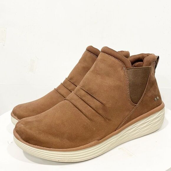 Ryka Women Water Repellent‎ Niah Wedge Ankle Boots Sz 9.5 M Brown Fabric Slip On - Picture 1 of 13